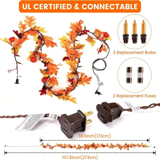 Fall Garland with 35 Orange Bulbs - Orange-Maple Pumpkin {2}