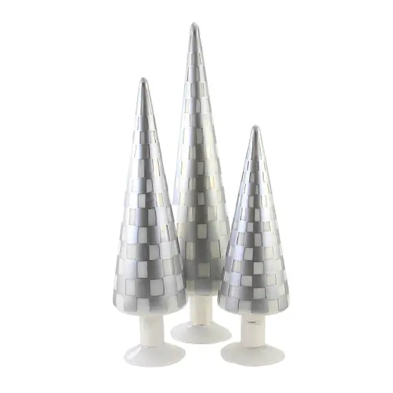 Cody Foster 18.25 In Gray Trees Set/3 Christmas Decorative Tree Set , Christmas Decor Checkered Glass Tree {1}