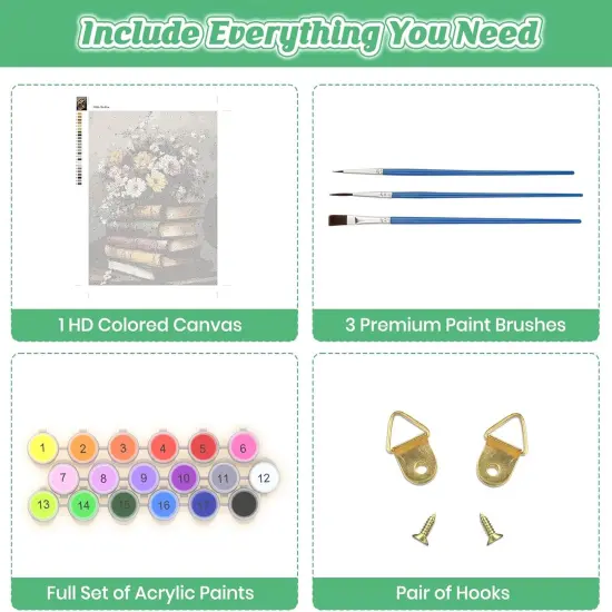 Books Flowers Paint by Number, DIY Oil Digital Painting Vintage,12x16 in {5}