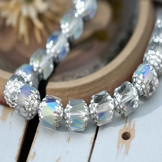 Silver Washed Lt Blue Apollo AB Fire Polished Cathedral Beads - 8mm or 10mm {3}