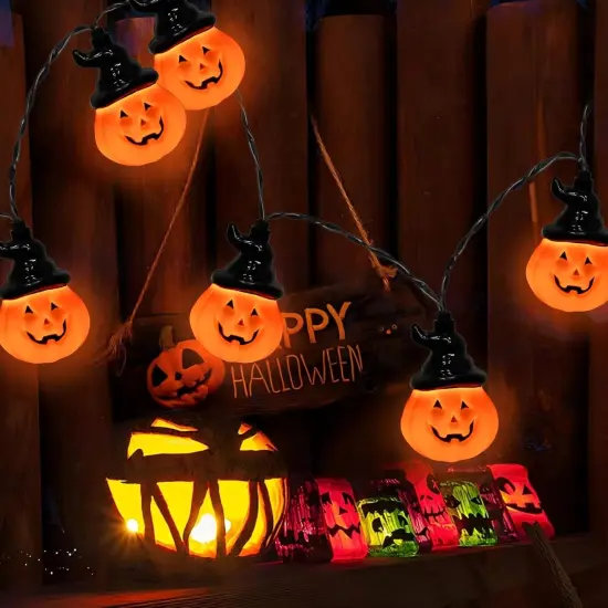 10 LED Hooded Jack-O-Lantern Lights {3}