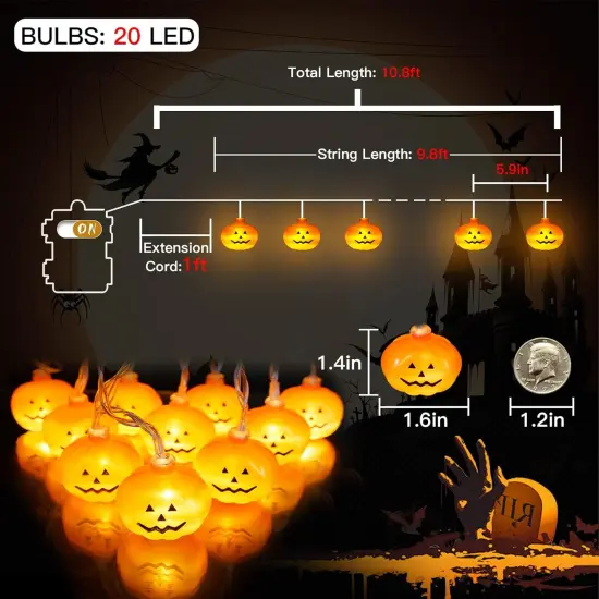 20 LED Halloween String Lights Battery Operated - 9.8 FT (Mini Pumpkin) {5}