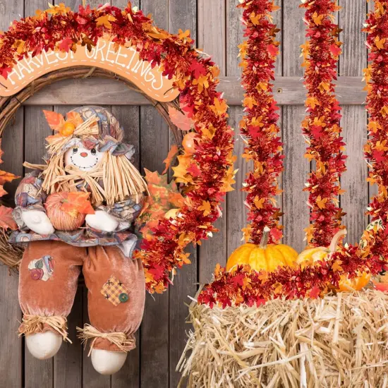 33Ft Thanksgiving Tinsel Garland, Maple Leaf Metallic Twist Foil {1}