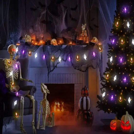 Pumpkin Bat Ghost Battery Operated String Lights {4}