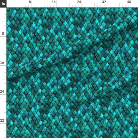 Various Fabrics by the Yard or Fat Quarter Dark Teal Green Mermaid Scales Siren Fish Scale Folklore Aquatic Custom Printed Fabric by Spoonflower {1}