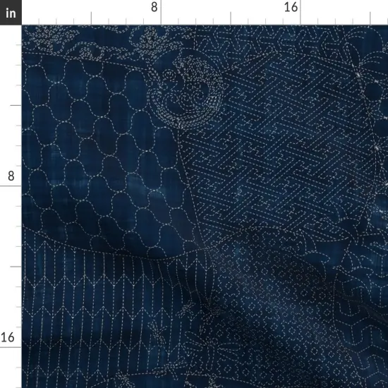 Various Fabrics by the Yard or Fat Quarter Collection Sashiko Japanese Traditional Quilt Origami Dark Blue Indigo White Sewing Custom Printed Fabric by Spoonflower {2}