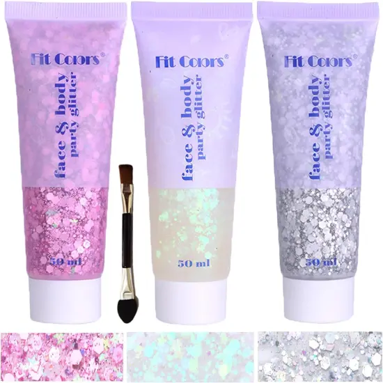 Makeup 150ml Chunky Sequins Mermaid Face Body Hair Glitter Gel (White&Silver&Pink) {6}