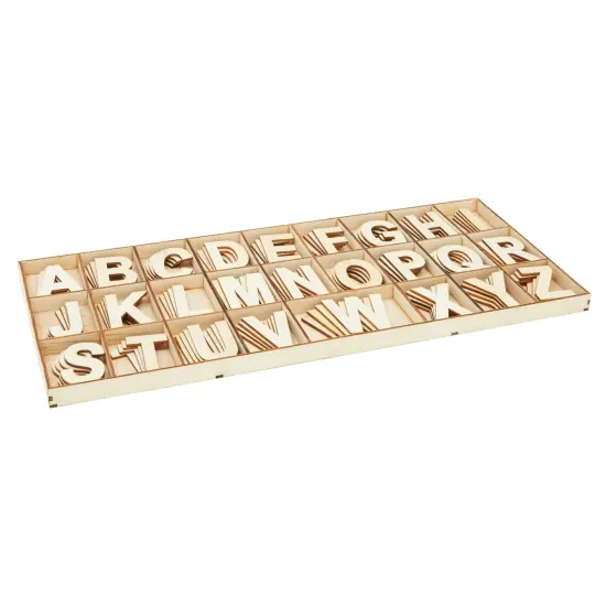2-Inch Wooden Alphabet Letters for Arts and Crafts, 4 Sets Uppercase ABCs with Sorting Tray, Sign Letters for Adults, Natural Color (104 Pieces) Brown {7}