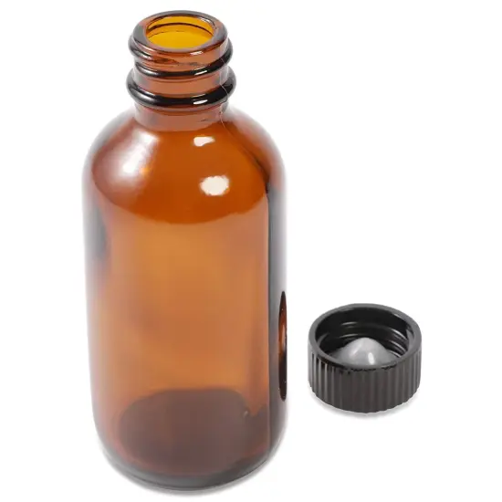 30-Pack 2 oz Amber Glass Bottles with Black Poly Cone Caps and 6 Funnels - Small Boston Round Bottle for Homemade Vanilla Extract, Essential Oils, Perfumes, Liquids Brown {6}