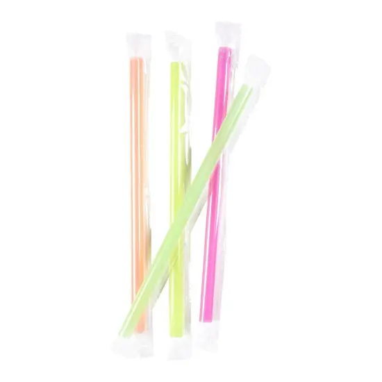 100-Pieces of Plastic Disposable Jumbo Straws Individually Wrapped 10 Inches Long Straws for Boba, Fruit Smoothies, Milkshakes, Bubble Tea (4 Colors, 0.5 Inch Diameter) Multicolor {6}