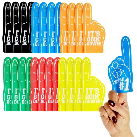 24-Pack Mini Foam Fingers for for Sports-Themed Birthday, Mini Party Favors, Game Day Supplies, Mini Foam Hand Fingers It's Going Down, We're #1 (6 Colors, 5.5 in) {1}