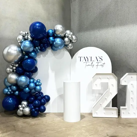 Blue Silver Balloons Set, 12 Inch Blue and Silver Balloons Dark Blue Party Balloons Metallic Blue Silver Latex Balloons {2}