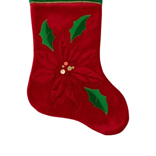 Northlight 20" Red and Green Velveteen Poinsettia Christmas Stocking {6}