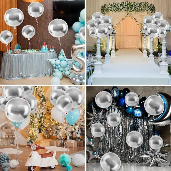 18 Pcs Silver Foil Balloons Shiny Round Balloons Set Large Balloon Garland Arch for Birthday Graduation Wedding Bachelorette Party Decorations, 5 Pcs 22 Inches, 5 Pcs 15 Inches, 8 Pcs 10 Inches {4}
