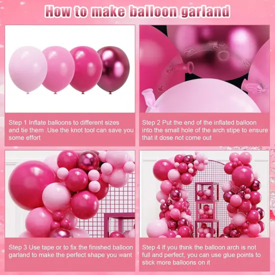 Pink Balloon Garland Arch Kit, Hot Pink Balloons Metallic Pink Balloon for Birthday,Princess, Wedding, Baby Shower, Valentine's Day Party Decorations {3}