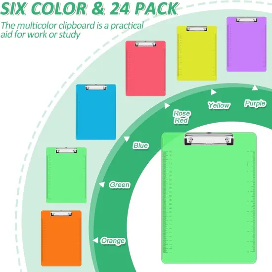 Plastic Clipboards, 24 Pack Clear Colored Clipboards, Low Profile Clip Board 12.5 x 9 Inch Standard Letter Size, Office Supplies Classroom {3}