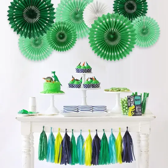 Green White Party Decoration Hanging Honeycomb Round Paper Fans Kit for Theme Birthday Baby Shower Summer Forest Patrick's Irish Backdrop Party Supplies（11packs） {2}