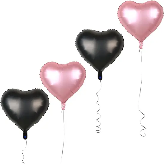 18Pcs Black Pink Heart Balloons Foil Helium Balloon(Black and Pink) {3}
