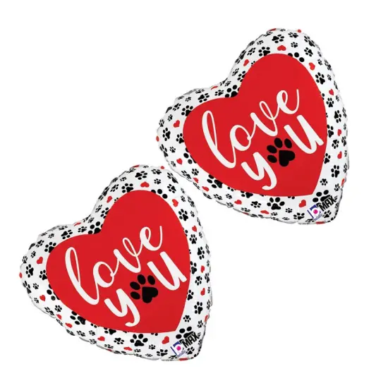 Love You Paw Prints Foil Balloon Heart Shape 18" {5}
