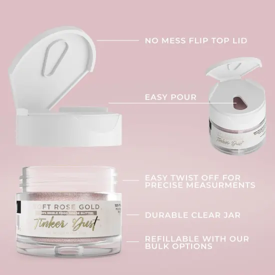 Bakell - Soft Rose Gold Tinker Dust Edible Glitter (5g, 1x Jar) for Food, Desserts, and Beverages! {3}