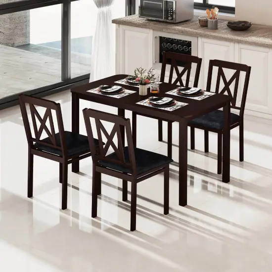 Costway 5 Piece Dining Table Set for 4 Rectangular Kitchen Table & 4 Chairs Dinette Set {4}