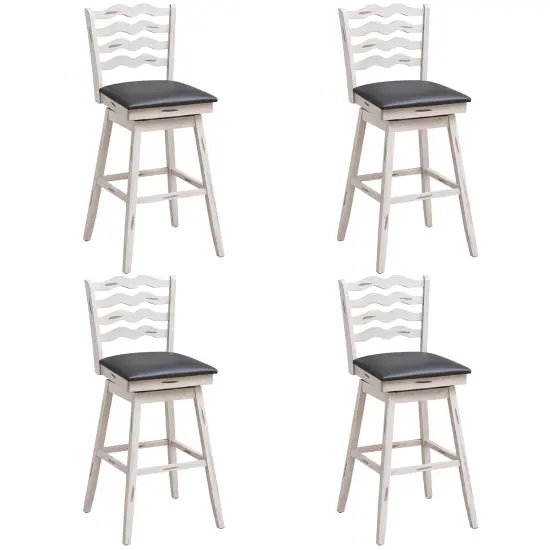 Costway Set of 4 Swivel Bar Stools Bar Height UpholsteredFaux Leather Dining Chairs {1}