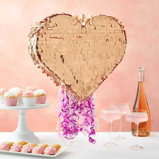 Sparkle and Bash Rose Gold Foil Pull String Heart Pinata, Ideal for Birthday Party Decorations & Supplies, Quinceanera, Valentine's Day (15.7 x 13 x 3 In, Small), Ages 3-14 {2}