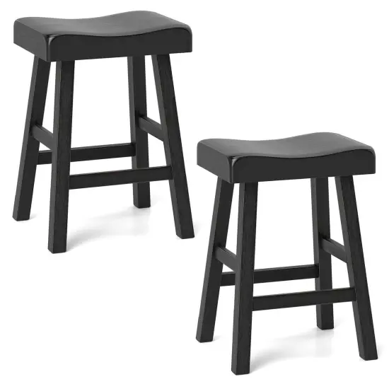 Costway 24-Inch Modern Solid Wood Saddle Stools Set of 2/4 with Curved Seats Footrests {7}