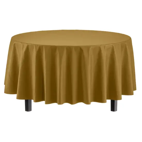 Exquisite Disposable Round Plastic Tablecloths &ndash; 12 Pack 84" Disposable Table Cloths &ndash; Indoor/Outdoor Party Tablecloth &ndash; Round Plastic Table Cover for Events & Party Supplies Gold {4}
