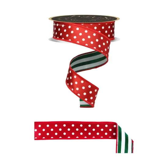 1.5" Polka Dot Striped Fused Ribbon: Red/Green/White (10 Yards) {3}