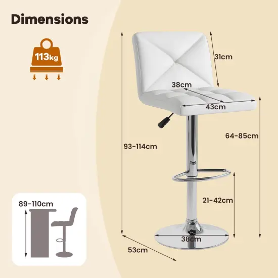 Costway Modern Bar Stools Set of 2 PU Leather Upholstered Swivel Counter Stools with Back Black/Brown/White {3}