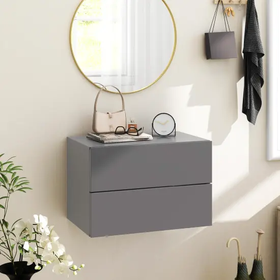 Costway 1/2 PCS Floating Nightstand with Drawer Storage Modern Floating Bedroom Shelf Gray {6}