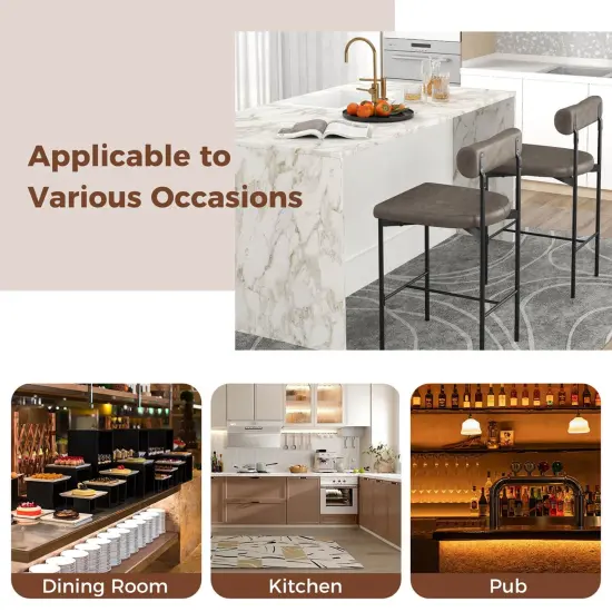 Costway 26" Upholstered Bar Stools Set of 4 with Padded Cushion & Backrest Footrest Brown/Gray {6}