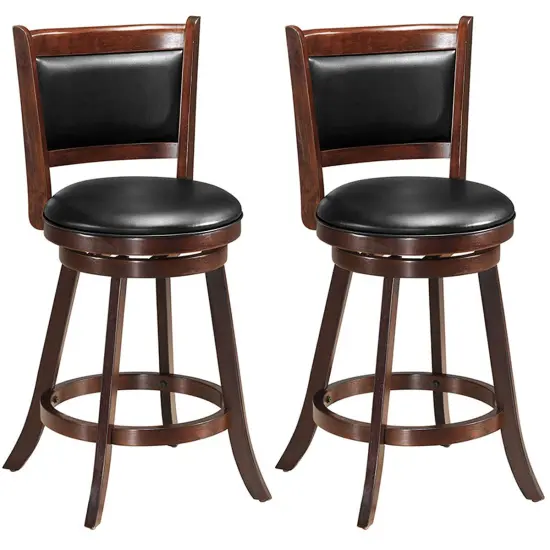 Costway Set of 2 24'' Swivel Counter Stool Wooden Dining Chair Upholstered Seat Espresso Panel back {1}