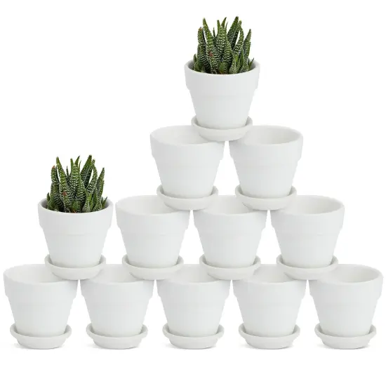 3 Inch 12 Pack White Clay Mini Terracotta Pots with Saucers and Drainage Hole, Paintable Pottery for Succulents, Planter, Flowers, Cactus, Garden Crafts, and Wedding Decor {1}