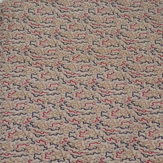 Tan with Red and Blue Squiggles Cotton Fabric by the yard {1}