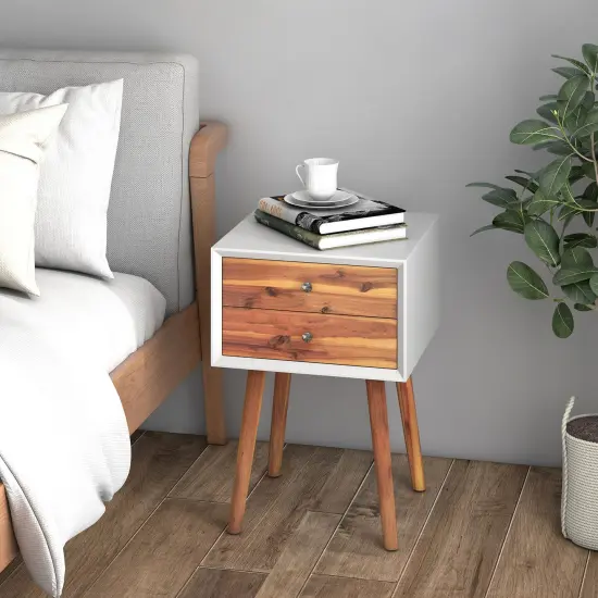 Costway End Table W/Drawers and Storage Wooden Mid-Century Accent Side Table Multipurpose for Bedroom, Living Room Home Furniture Nightstand {3}