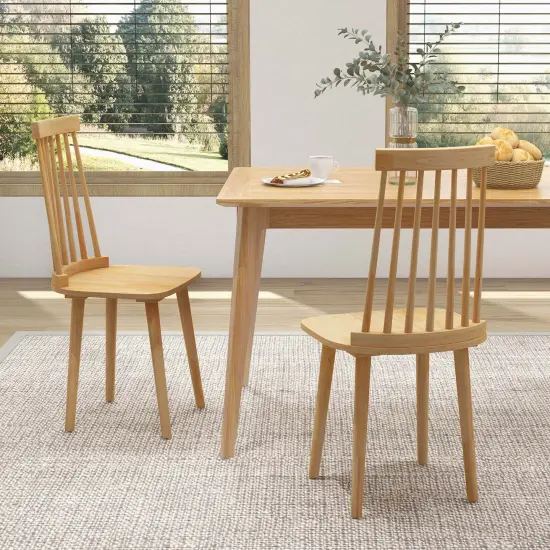 Costway Windsor Dining Chairs Set of 2/4 Dining Chairs with High Spindle Back Natural {3}