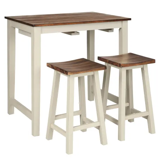 Costway 3-Piece Bar Table Set Counter Pub Table& 2 Saddle Bar Stools w/ Hanging Design {5}