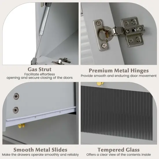 Costway Modern TV Stand for 55" TVs with Drop Down Door Cabinet 2 Storage Drawers Gray {6}