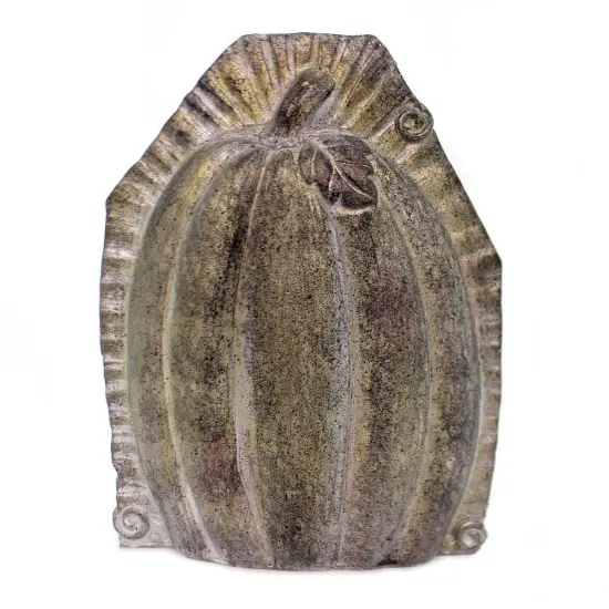 K & K Interiors 8.5 Inch Pumpkin Tabletop Mold Lg Halloween Figurine , Halloween Decor Thanksgiving Figurine Silver {1}