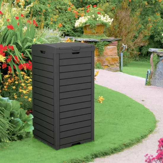 Costway 2 PCS 31 Gallon Outdoor Trash Can Waste Bin with Dual Lid & Pull-out Drawer Backyard Coffee/Black {9}