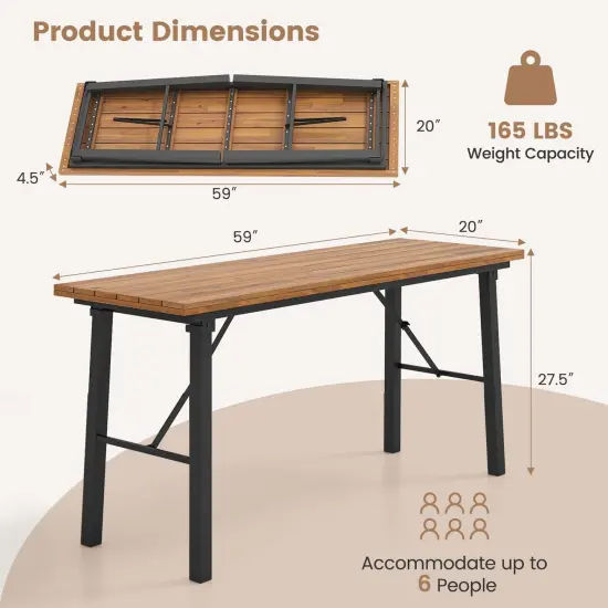 Costway Folding Picnic Table & Bench Set Dining Table with Metal Frame for 4 or 6 Persons {4}