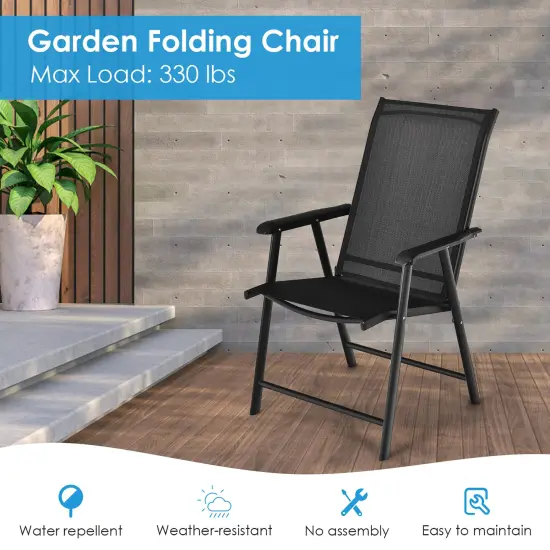 Costway 4PCS Patio Folding Dining Chairs Portable Camping Armrest Garden Black {6}