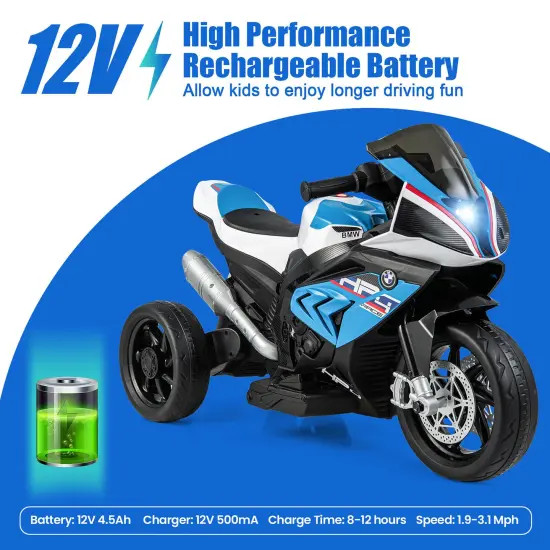 Costway 12V Kids Ride on Motorcycle Licensed BMW 3 Wheels Electric Toy w/ Light & Music {6}