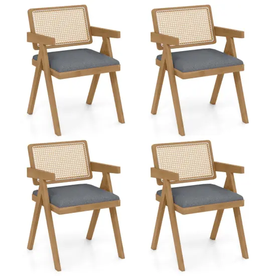 Costway Set of 2/4 Rattan Accent Chairs Fabric Dining Chairs Modern Living Room Chairs Gray {8}