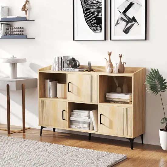 Costway 47" Wide Storage Cabinet Home Large Bookcase with 3 Door Cabinets & Open Shelves {4}