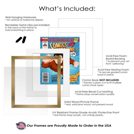 Comic Book Display Frame for Silver Age Comics Published Between 1956 and 1970 - Bronze Wood Comic Frame With White Mat for 7.125x10.5 Comic, 18 Frame Sizes {3}