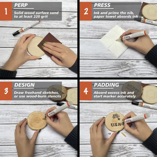 Wood Burning Pen Kit, 2 PCS Scorch Pens Equipped with 2 PCS Replacement Oblique Tip, Chemical Wood Burner Set, Suitable for Beginners of DIY Wood Burning Projects {4}