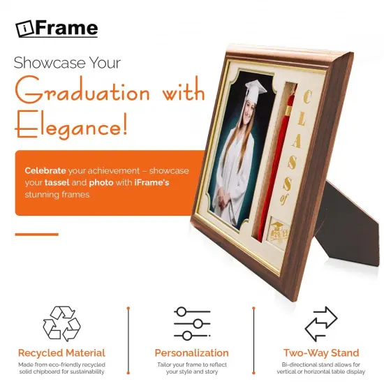 iFrame Graduation Photo & Tassel Frame I 5x7 & 8x10 Picture Frame For 2025 Class Year | Real Wood Cherry, Black and Walnut Finish I Wall Mount & Tabletop Graduation Frame | Made in USA {2}